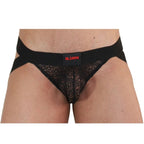 Jockstrap homme dentelle transparente noir — vue rapprochée