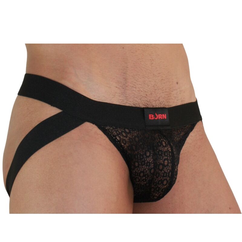 Jockstrap homme dentelle transparente noir — détail texture surface