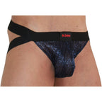 Jockstrap homme paillettes bleu et noir — vue de profil