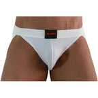 Jockstrap homme lycra blanc moulant — vue rapprochée