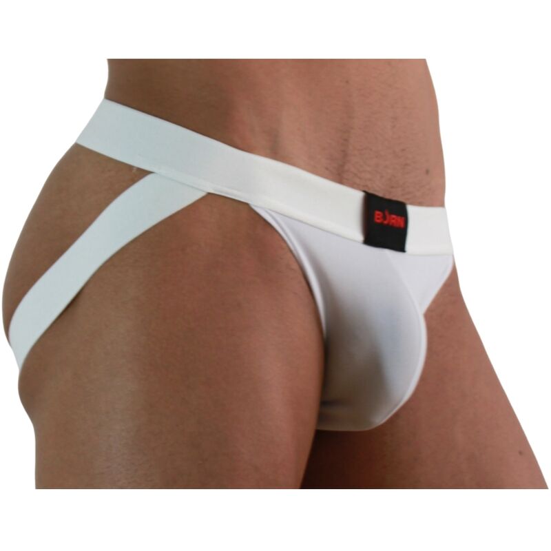 Jockstrap homme lycra blanc moulant — emballage produit