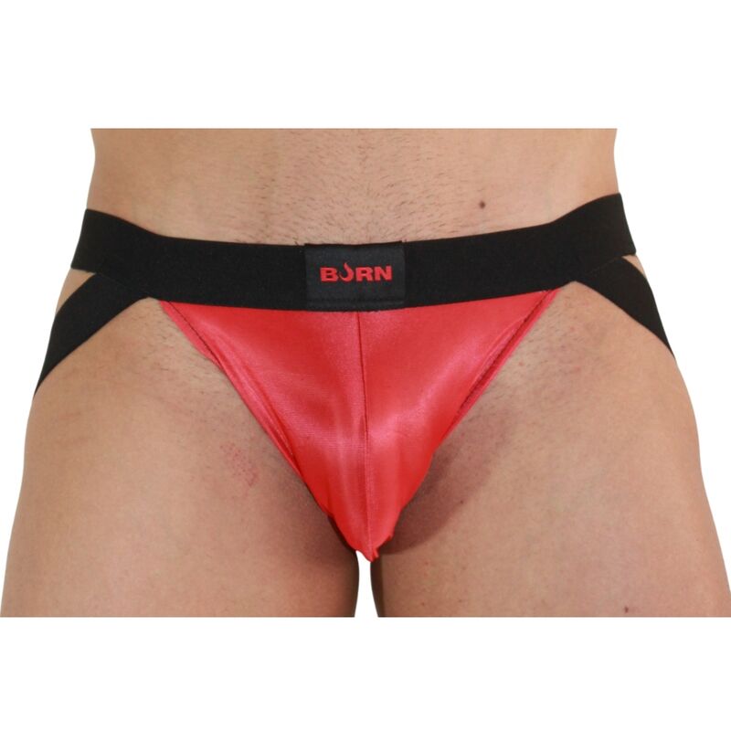 Jockstrap homme paillettes rouge et noir — vue rapprochée