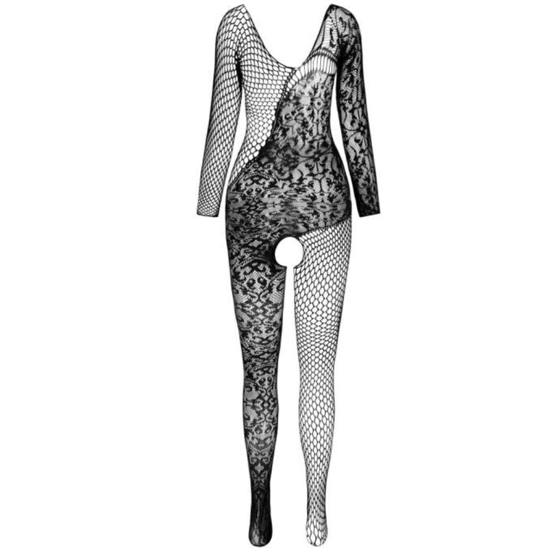 Bodystocking résille noir intégral taille unique — vue de profil