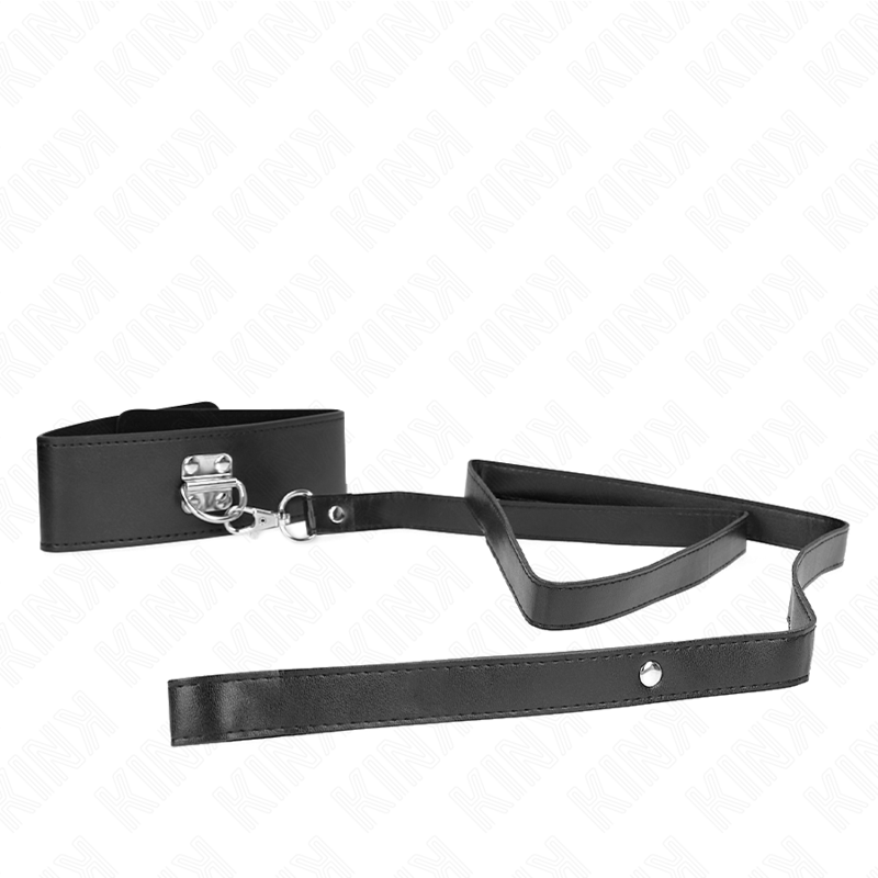 Collier de soumission fin avec longue laisse — vue de profil