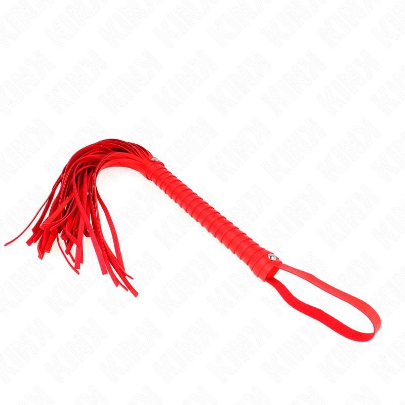 Fouet rouge à manche texturé pour jeux de discipline — détail texture surface