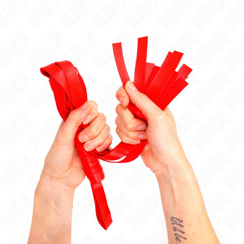 Fouet rouge à lanière large pour sensation enveloppante — vue de profil