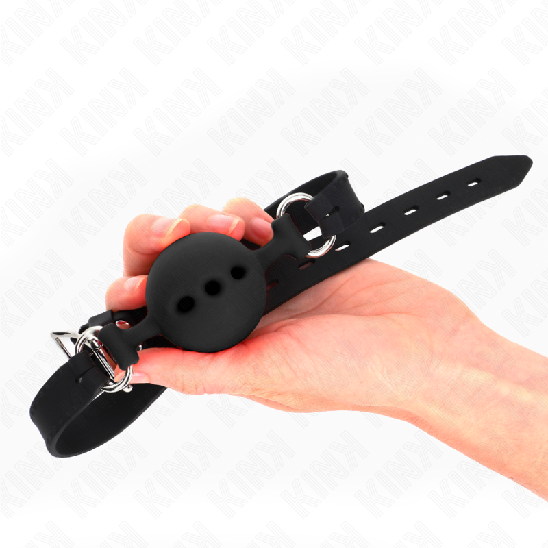 Bâillon boule en silicone noir — vue de profil