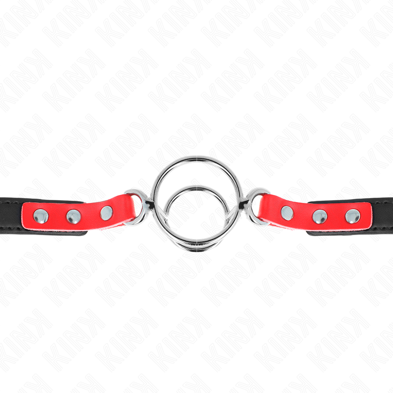Bâillon à anneaux multiples rouge silicone — vue de dos
