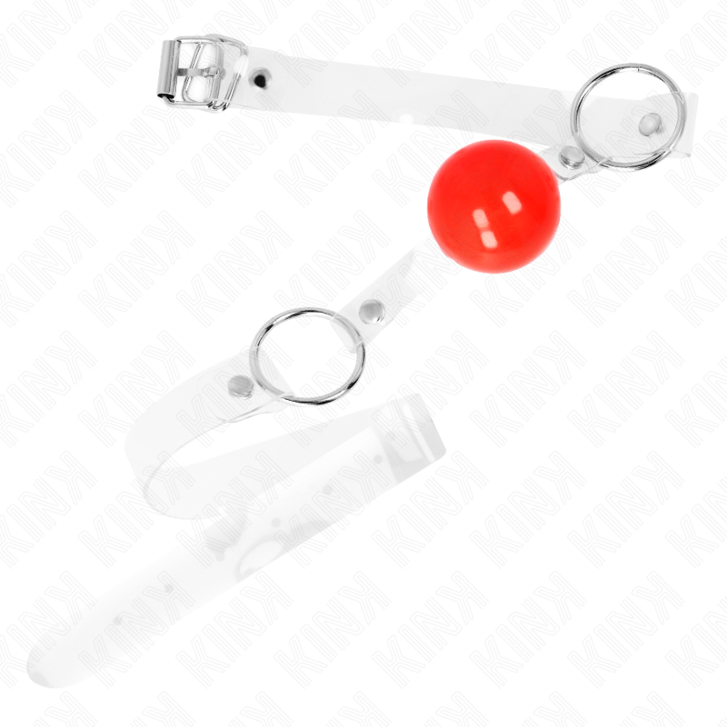 Bâillon boule rouge transparente sangle ajustable — détail produit