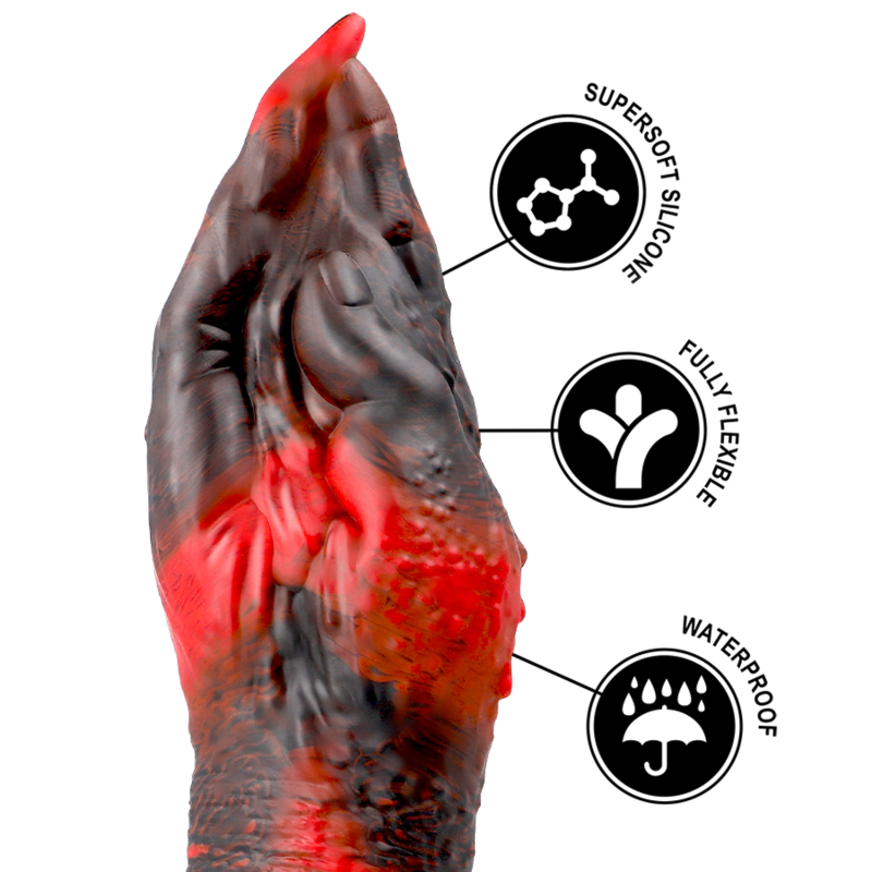 Gode fisting démon en silicone texturé fantasy — vue trois quarts
