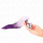 Plug anal acier avec longue queue synthétique violette — détail base