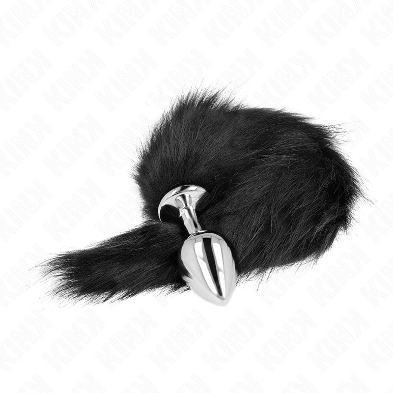 Plug anal bijou avec queue synthétique noire — détail base