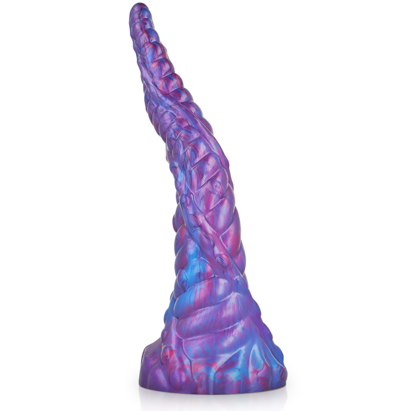 Gode fantaisie Nokken en silicone facon tentacule torsade aux teintes violet et bleu, relief spirale marque, petite base, un design fantasy XXL non anatomique.