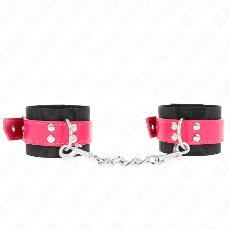 kink appui poignets en nylon noir avec ceinture en cuirette rose framboise ajustable 19 29 cm x 5 1 cm