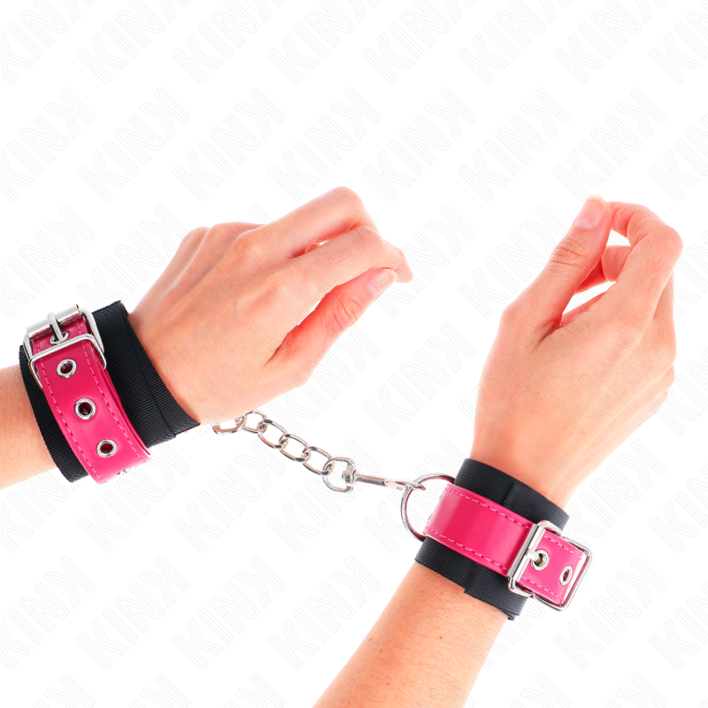 kink appui poignets en nylon noir avec ceinture en cuirette rose framboise ajustable 19 29 cm x 5 1 cm
