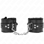 kink appui poignets doubles de fourrure avec trous carres noir et ceinture noire reglable 17 29 cm x 6 cm