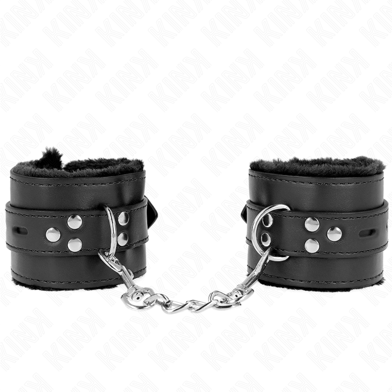 kink appui poignets doubles de fourrure avec trous carres noir et ceinture noire reglable 17 29 cm x 6 cm