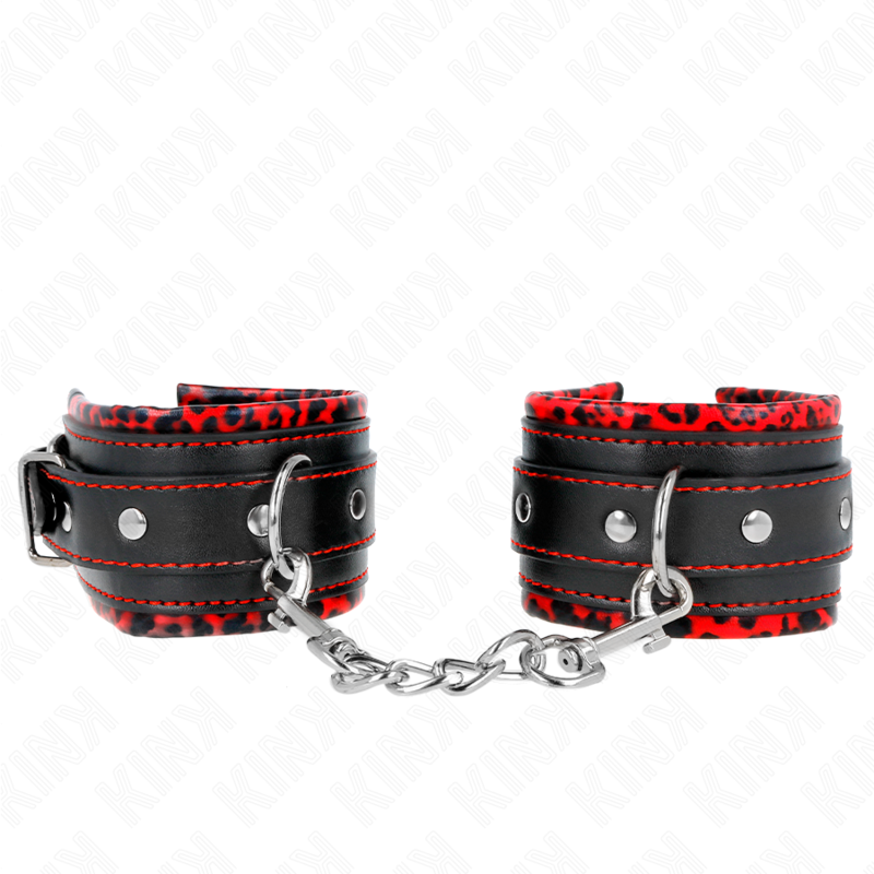 Manchettes de poignet fourrure rouge et noir — détail produit