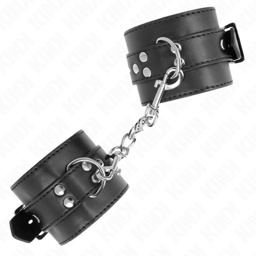 Manchettes de poignets noires à double boucle ceinture et chaîne métallique, kit d'attache ajustable au maintien ferme pour la contention.