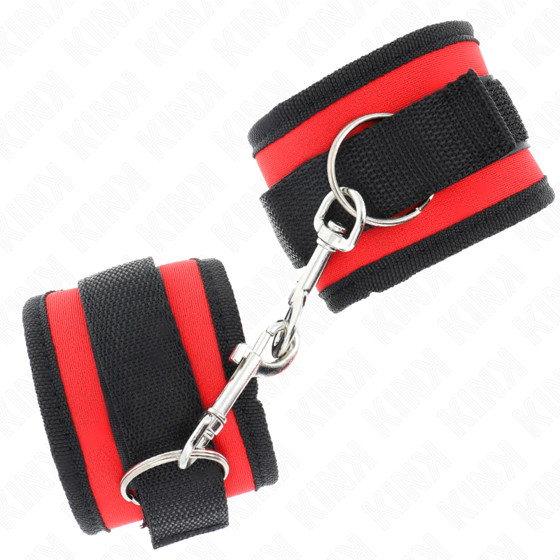 Manchettes de poignet nylon à crochet rouge et noir — vue de profil