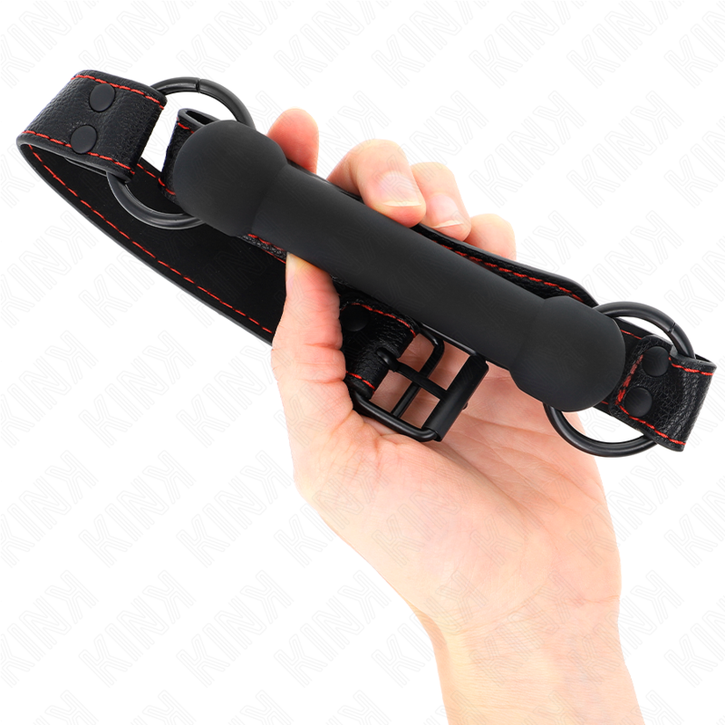 Bâillon os avec sangle en cuir noir ajustable — vue de dos