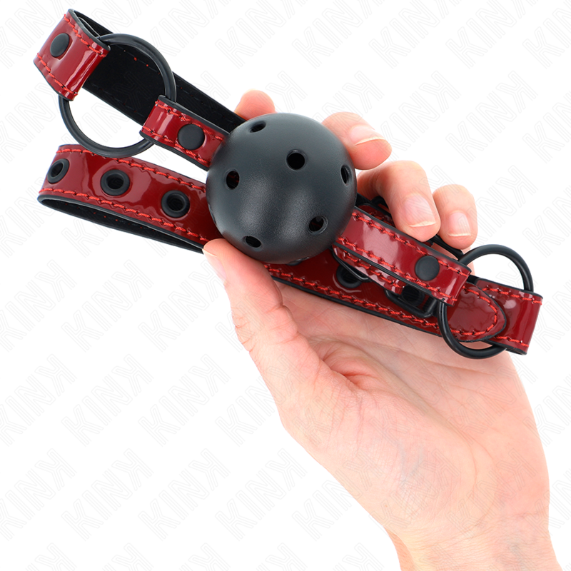 Bâillon boule cuir brillant sangle ajustable — vue de dos