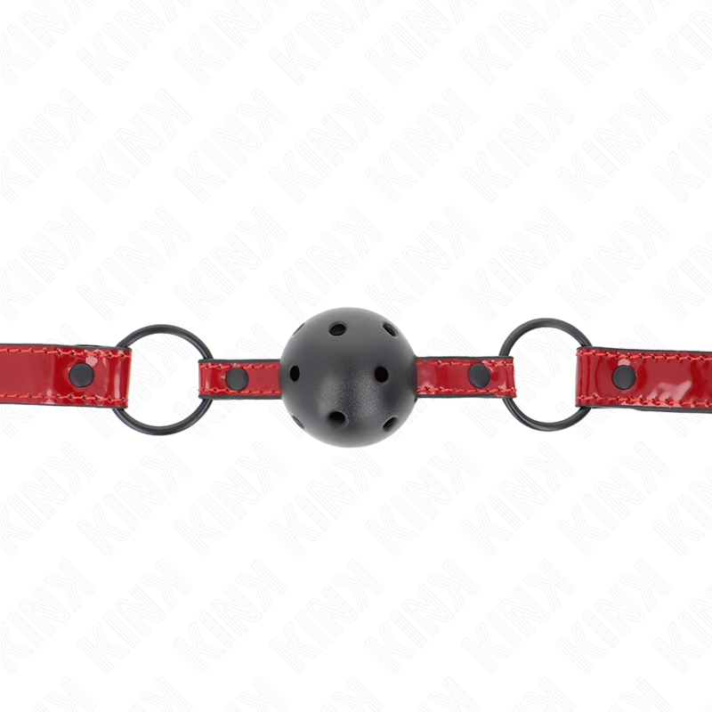 Bâillon boule cuir brillant sangle ajustable — vue de profil