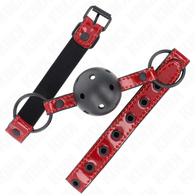 Bâillon boule cuir brillant sangle ajustable — détail produit