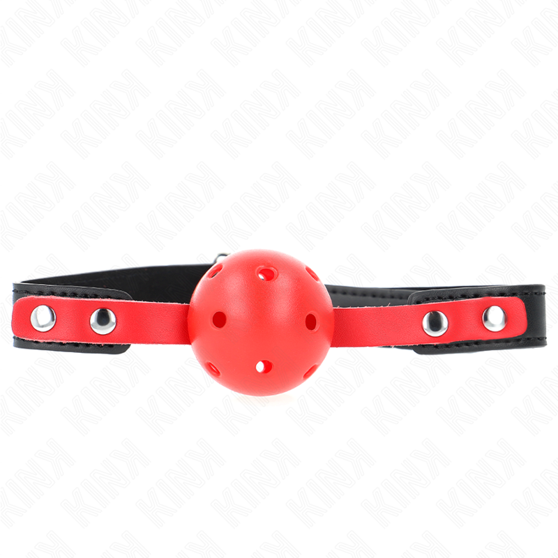 Bâillon boule creuse rouge sangle noire — détail produit