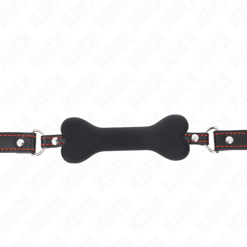 Bâillon mors os avec longue sangle noire — vue de profil