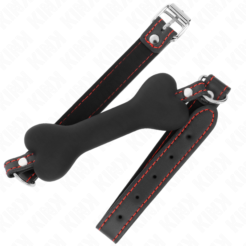 Bâillon mors os avec longue sangle noire — détail produit