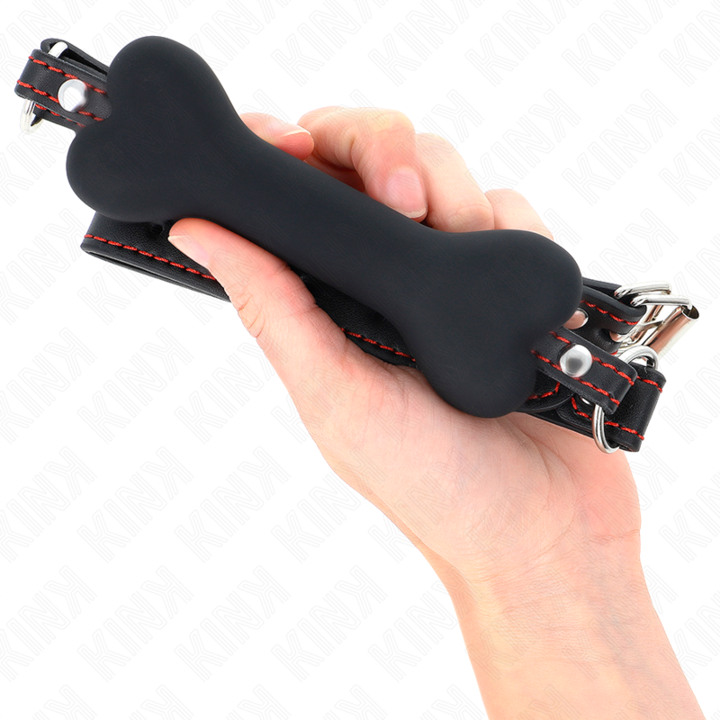 Bâillon mors os avec longue sangle noire — vue de dos