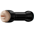 Masturbateur bouche de profil, levres realistes couleur chair moulees a l'avant d'une coque noire allongee, gaine TPE souple imitant la sensation orale, Kiiroo.