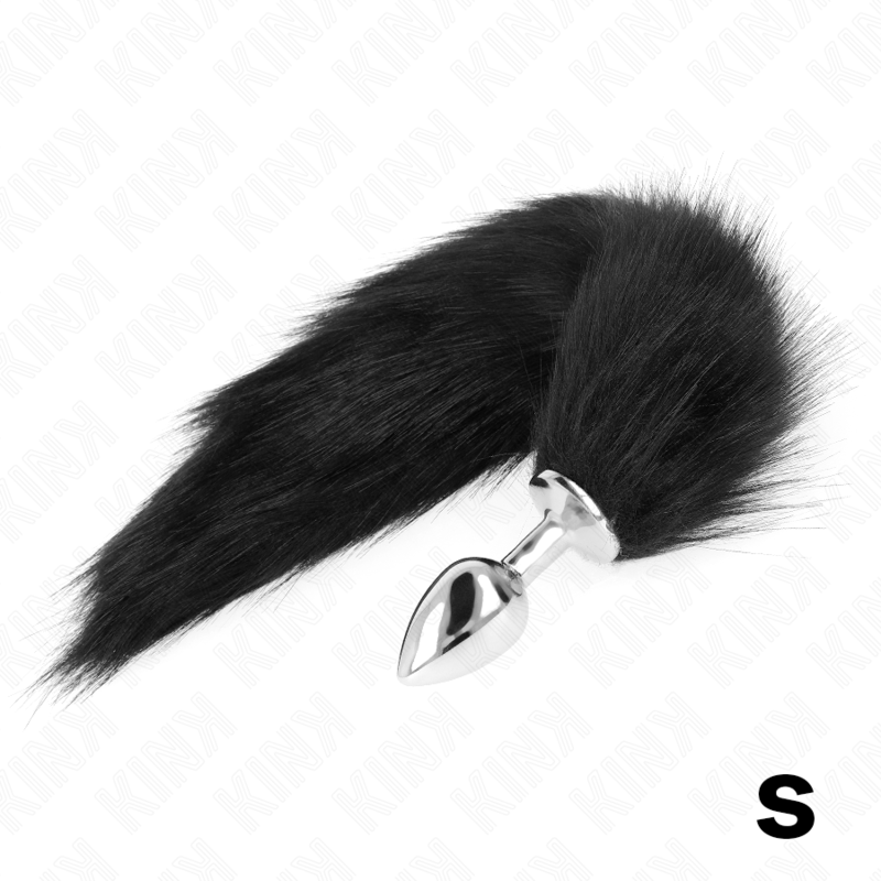 Plug anal bijou avec queue synthétique noire — vue de profil