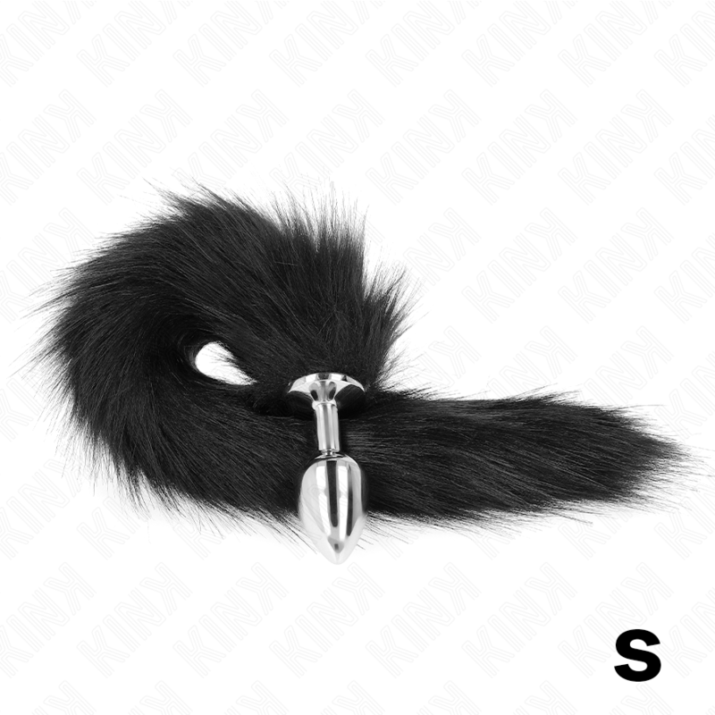 Plug anal bijou avec queue synthétique noire — détail texture surface
