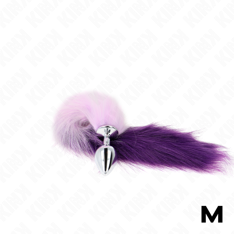 Plug anal acier avec longue queue synthétique violette — vue rapprochée