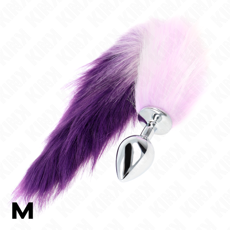 Plug anal acier avec longue queue synthétique violette — comparatif dimensionnel