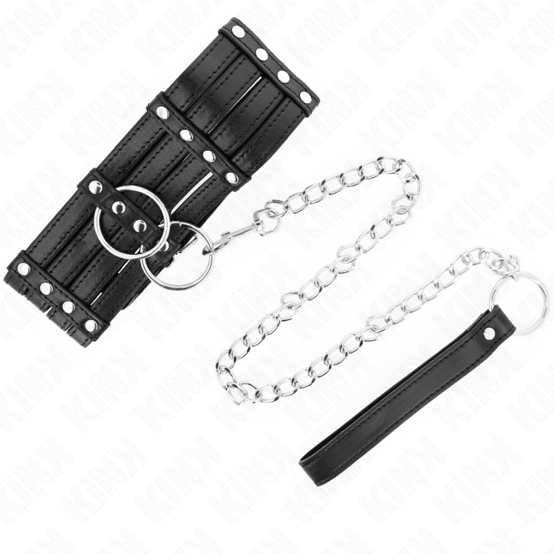 Collier de soumission large sub style avec laisse — détail texture surface