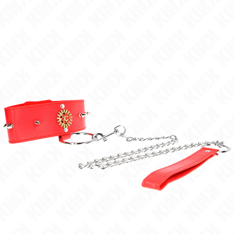 Collier de soumission strass rouges avec laisse — vue de profil