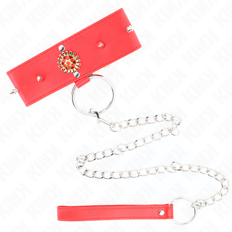 Collier de soumission strass rouges avec laisse — détail produit
