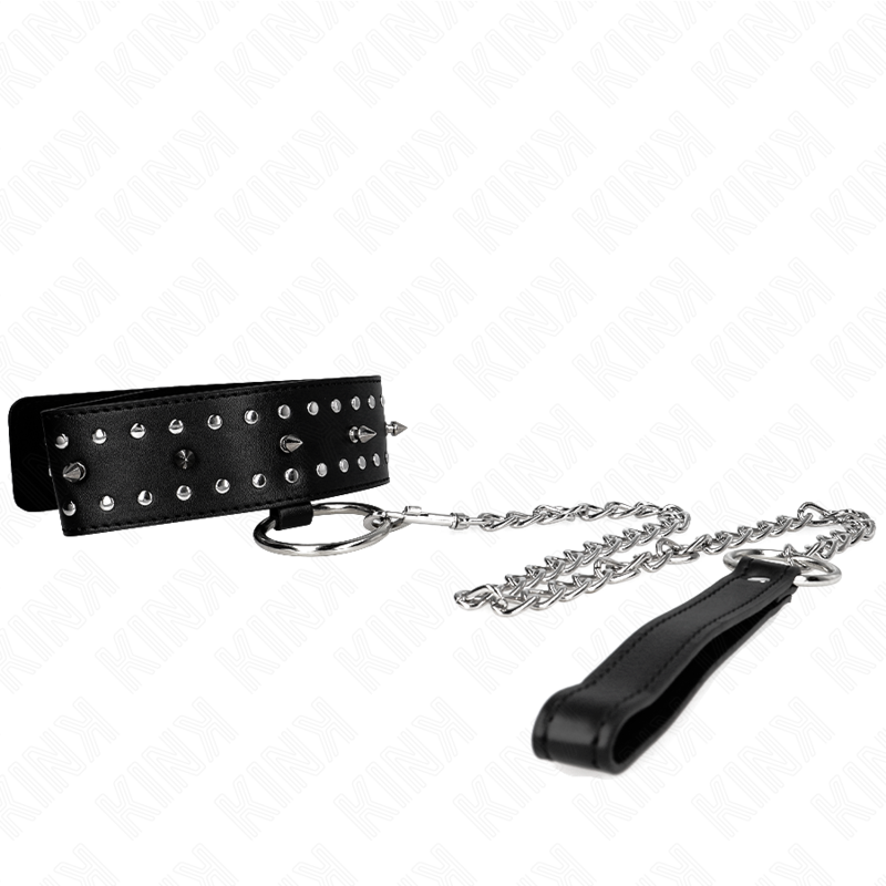 kink collier avec laisse 65 cm avec clous argentes modele 1 ajustable 36 43 cm x 5 cm