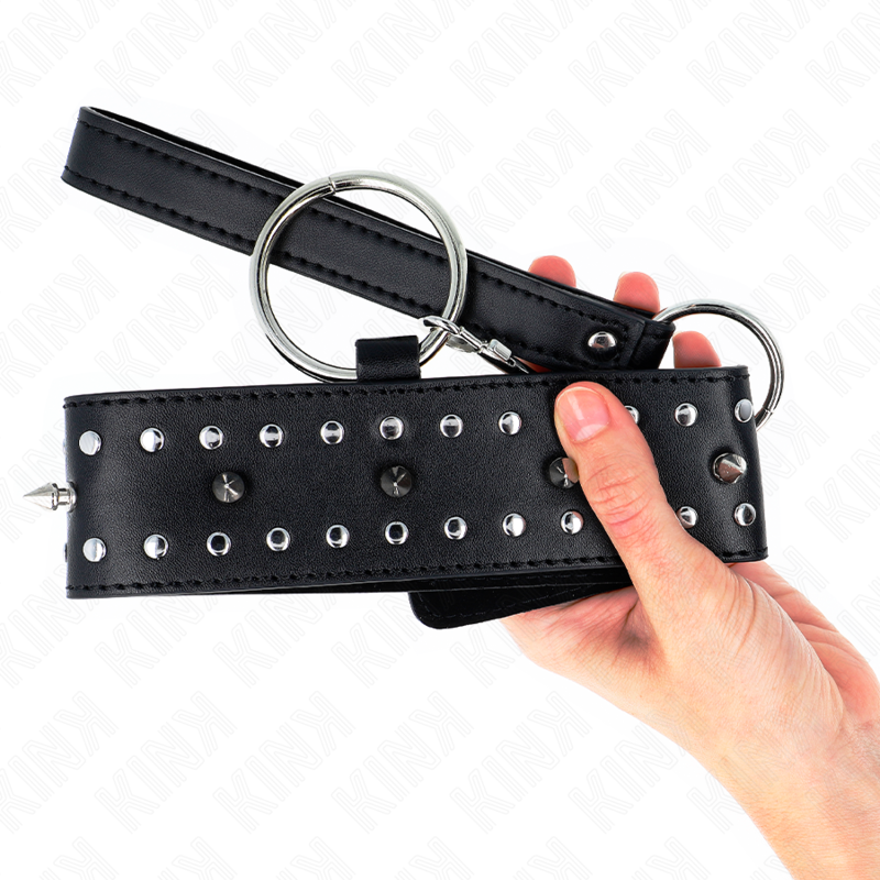 kink collier avec laisse 65 cm avec clous argentes modele 1 ajustable 36 43 cm x 5 cm