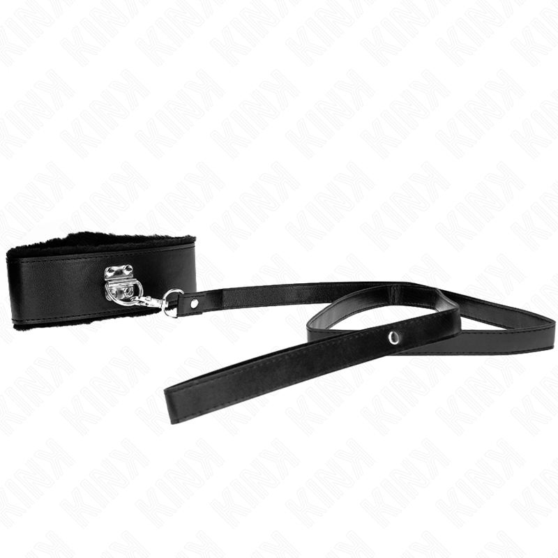 Collier noir a clous et sa longue laisse de 116 cm vus a plat, kit collier laisse en cuir synthetique ajustable pour le jeu dominant soumis