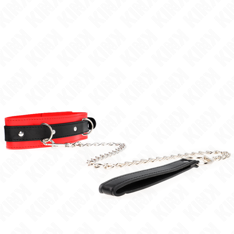 Collier de soumission rouge simple avec laisse — vue de profil
