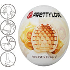 Emballage du masturbateur oeuf Pleasure Egg II, visuel motif texture en damier, avec pictogrammes d'utilisation, gaine extensible en TPR.