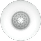 Vue plongeante de l'interieur blanc du masturbateur oeuf, tunnel a relief nervure rayonnant en TPR souple pour des sensations stimulantes.