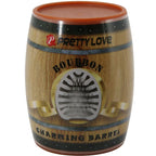 Etui tonneau Pretty Love Charming Barrel Bourbon, packaging bois decoratif renfermant le masturbateur oeuf blanc extensible en TPR.