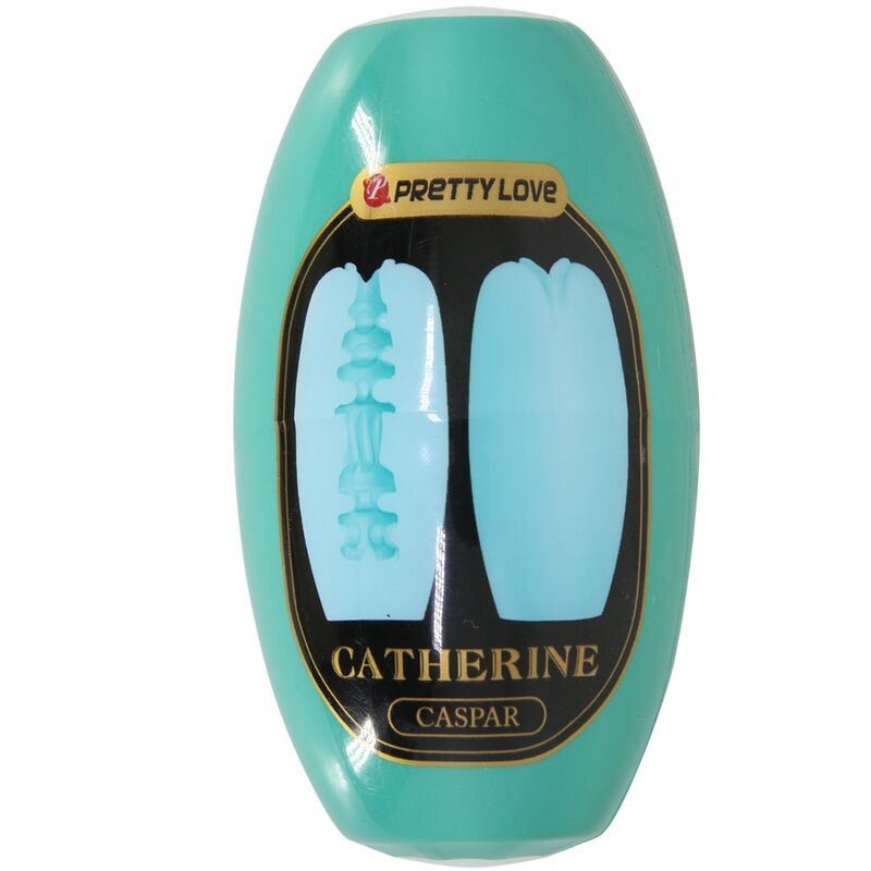 Boite Catherine Caspar verte Pretty Love, packaging illustrant la double gaine TPR texturée à entrée en pétales du masturbateur compact et discret pour homme.