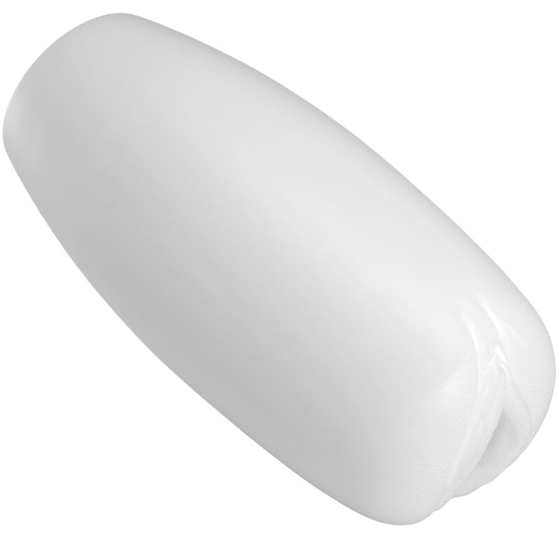 Masturbateur Catherine Caspar blanc vu de profil, coque ovoïde lisse en TPR souple avec petite ouverture, format compact et discret pour le plaisir solo.