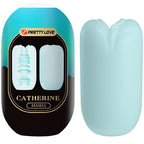 Masturbateur oeuf Catherine Masha bleu pastel avec boite Pretty Love, gaine TPR à entrée en pétales et coque souple, format compact et discret pour homme.